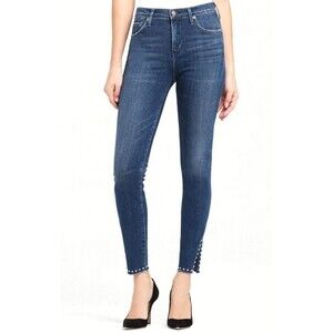 Citizens of Humanity Blue Rocket Skinny Studded Jeans Womens 27 Dark Split Hem